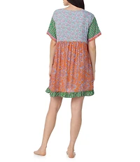 40 Winks Floral Print Short Sleeve V-Neck Woven Sleepshirt