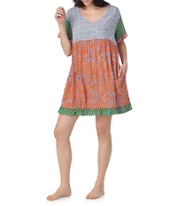 40 Winks Floral Print Short Sleeve V-Neck Woven Sleepshirt