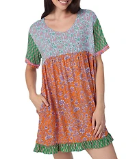 40 Winks Floral Print Short Sleeve V-Neck Woven Sleepshirt