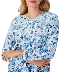 40 Winks Frosted Blooms Floral Print Long Sleeve Henley Stretch Velour Long Pajama Set