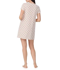 40 Winks Short Sleeve Crew Neck Pointelle Knit Ditzy Rose Print Nightshirt
