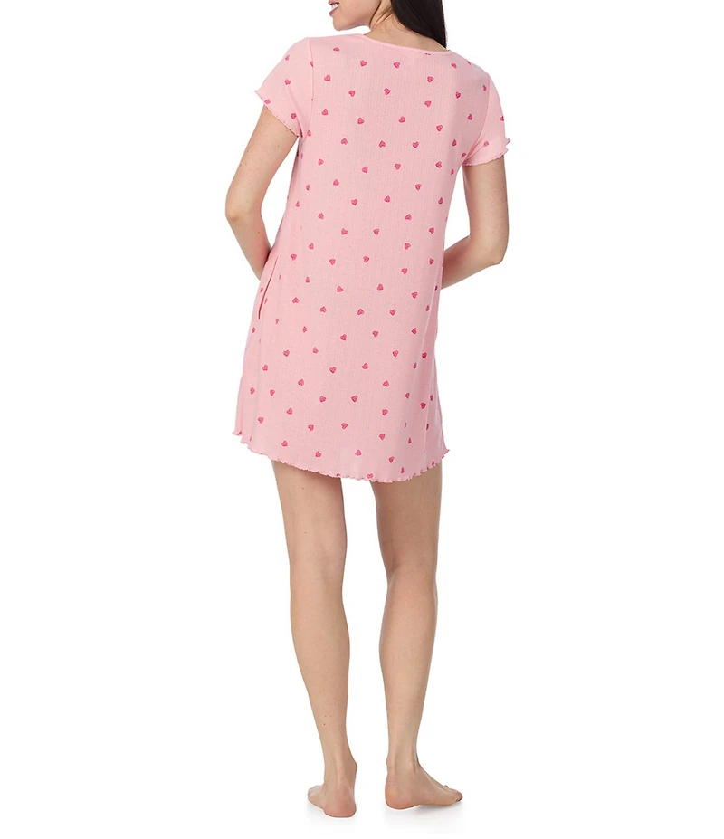 40 Winks Short Sleeve Crew Neck Pointelle Knit Heart Print Nightshirt