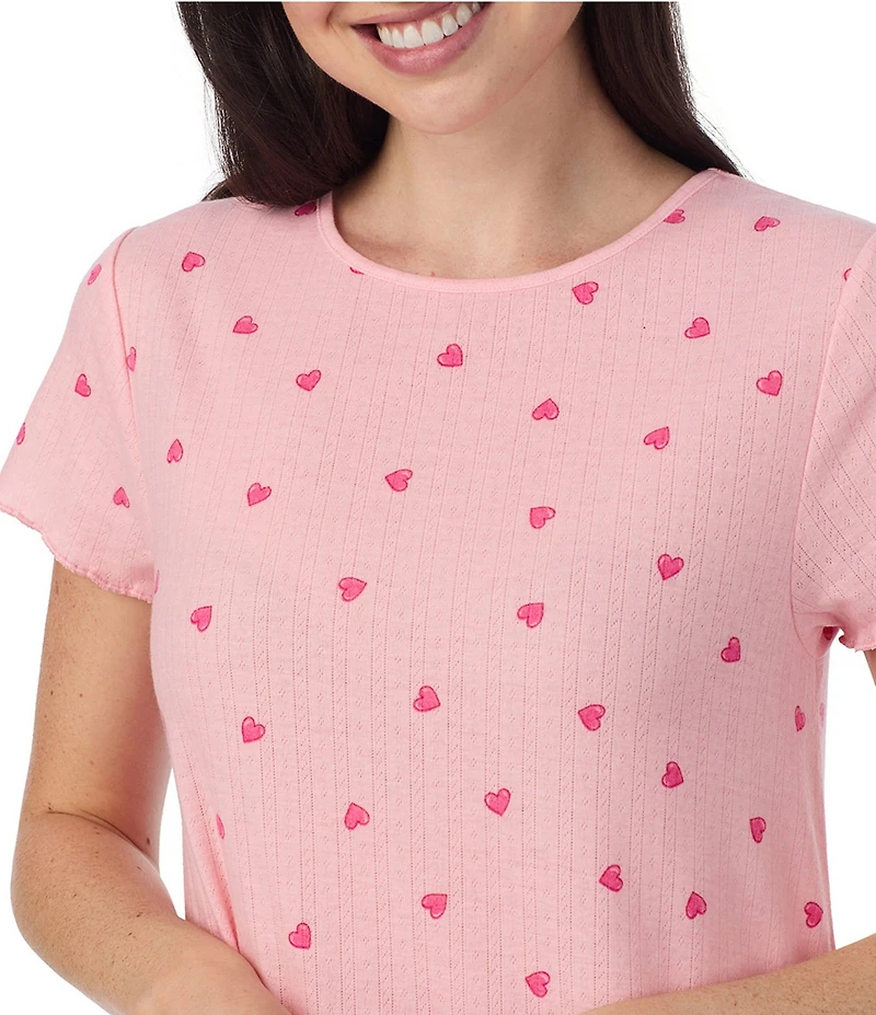 40 Winks Short Sleeve Crew Neck Pointelle Knit Heart Print Nightshirt