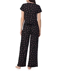 40 Winks Short Sleeve Tee & Long Pant Jersey Knit Pointelle Ditsy Bow Print Pajama Set