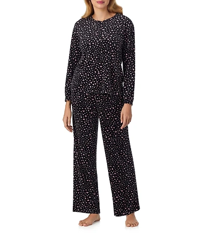 40 Winks Wild At Heart Long Sleeve Henley Stretch Velour Long Pajama Set