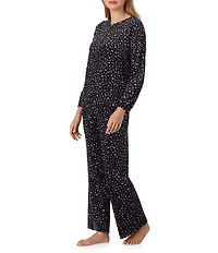40 Winks Wild At Heart Long Sleeve Henley Stretch Velour Long Pajama Set