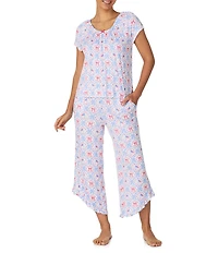 40WINKS Americana Bows Print Cap Sleeve Round Neck Jersey Knit Cropped Pajama Set