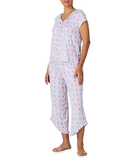 40WINKS Americana Bows Print Cap Sleeve Round Neck Jersey Knit Cropped Pajama Set