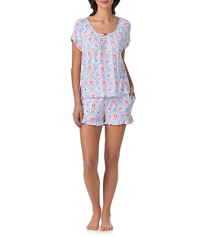 40WINKS Americana Bows Print Short Sleeve Round Neck Jersey Knit Shorty Pajama Set