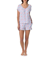 40WINKS Americana Bows Print Short Sleeve Round Neck Jersey Knit Shorty Pajama Set