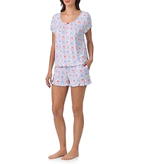 40WINKS Americana Bows Print Short Sleeve Round Neck Jersey Knit Shorty Pajama Set