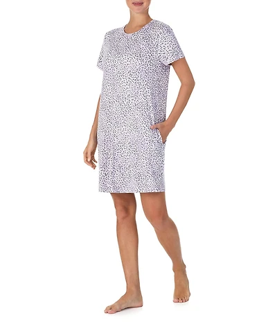 40WINKS Animal Print Short Sleeve Round Neck Jersey Knit Sleepshirt