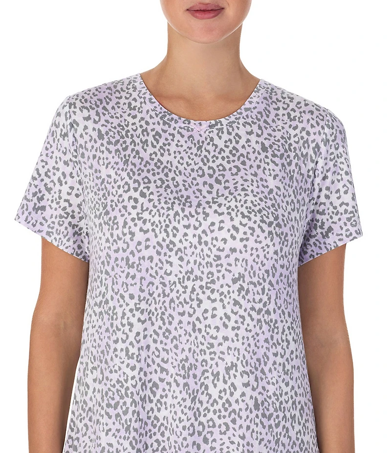40WINKS Animal Print Short Sleeve Round Neck Jersey Knit Sleepshirt