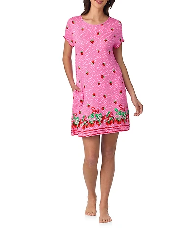 40WINKS Berry Print Short Sleeve Round Neck Jersey Knit Sleepshirt