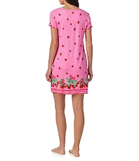 40WINKS Berry Print Short Sleeve Round Neck Jersey Knit Sleepshirt