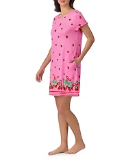 40WINKS Berry Print Short Sleeve Round Neck Jersey Knit Sleepshirt