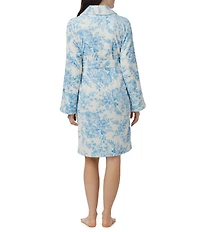 40WINKS Blue Floral Print Long Sleeve Shawl Collar Short Robe