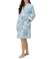 40WINKS Blue Floral Print Long Sleeve Shawl Collar Short Robe