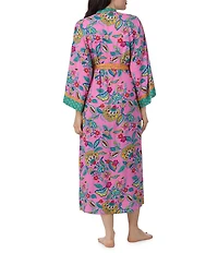 40WINKS Boho Blooms Print Long Sleeve V-Neck Woven Long Wrap Robe