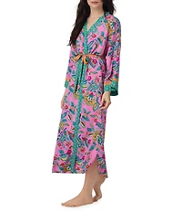 40WINKS Boho Blooms Print Long Sleeve V-Neck Woven Long Wrap Robe