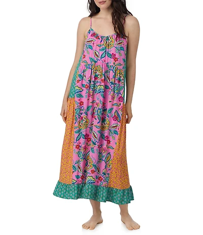 40WINKS Boho Blooms Print Sleeveless V-Neck Woven Long Chemise