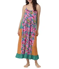 40WINKS Boho Blooms Print Sleeveless V-Neck Woven Long Chemise