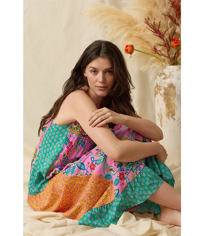 40WINKS Boho Blooms Print Sleeveless V-Neck Woven Long Chemise