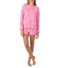 40WINKS Cheetah Print Long Sleeve Round Neck Shorty Knit Pajama Set
