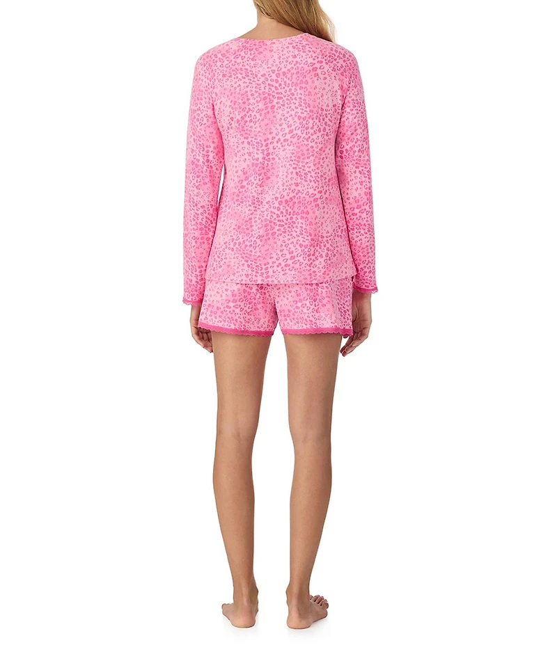 40WINKS Cheetah Print Long Sleeve Round Neck Shorty Knit Pajama Set