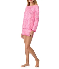 40WINKS Cheetah Print Long Sleeve Round Neck Shorty Knit Pajama Set