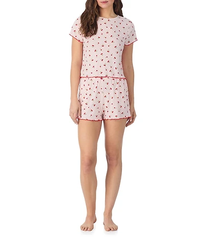 40WINKS Cherry Print Short Sleeve Crew Neck Knit Boxer Pajama Set