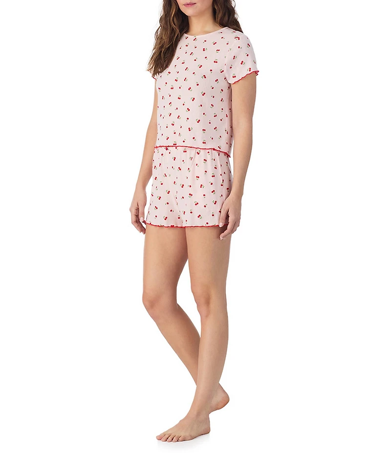 40WINKS Cherry Print Short Sleeve Crew Neck Knit Boxer Pajama Set