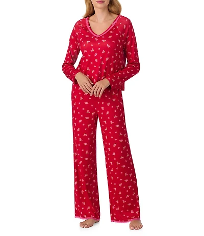 40WINKS Ditsy Floral Pointelle Knit Long Sleeve V-Neck Long Pajama Set