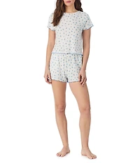 40WINKS Ditsy Floral Print Short Sleeve Crew Neck Knit Boxer Pajama Set