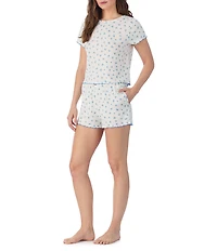 40WINKS Ditsy Floral Print Short Sleeve Crew Neck Knit Boxer Pajama Set