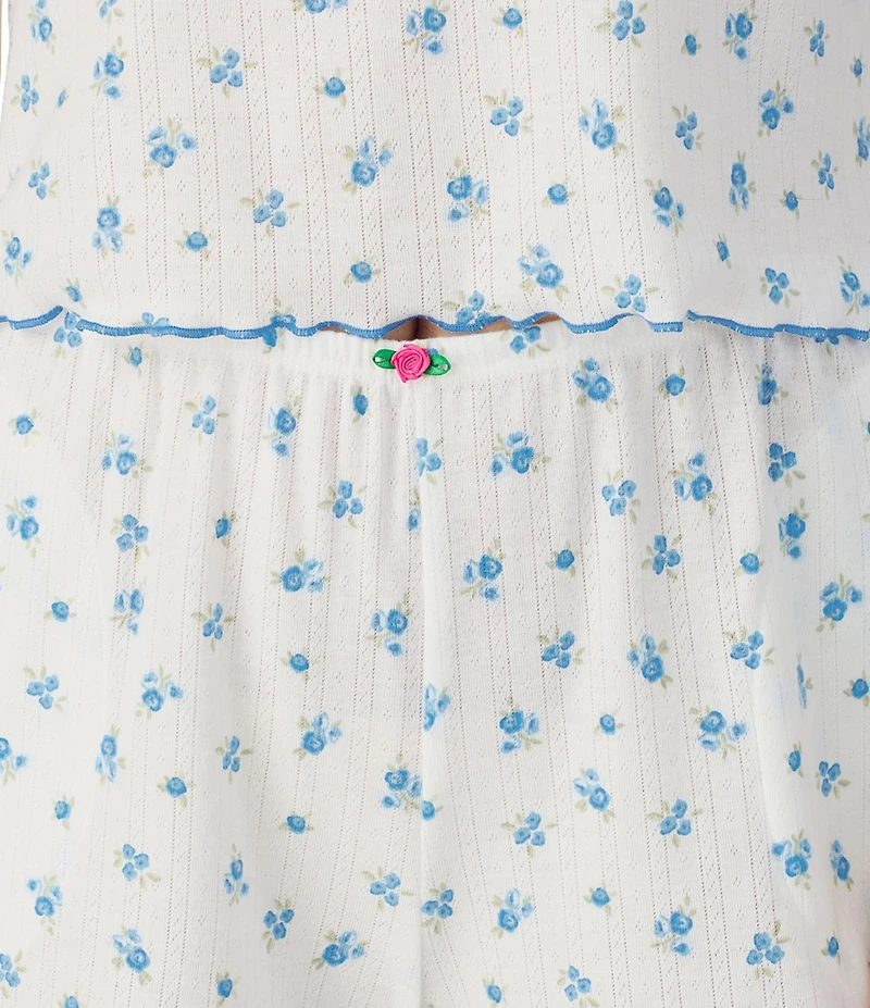 40WINKS Ditsy Floral Print Short Sleeve Crew Neck Knit Boxer Pajama Set