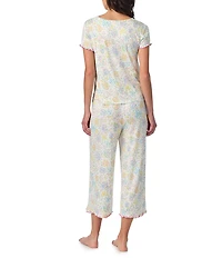 40WINKS Ditsy Floral Print Short Sleeve Round Neck Jersey Knit Cropped Pajama Set