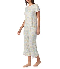 40WINKS Ditsy Floral Print Short Sleeve Round Neck Jersey Knit Cropped Pajama Set
