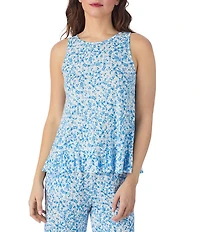 40WINKS Ditsy Floral Print Sleeveless Crew Neck Jersey Knit Cropped Ruffle Pajama Set