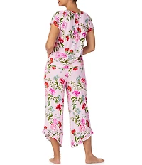40WINKS Floral Print Cap Sleeve Round Neck Jersey Knit Cropped Pajama Set