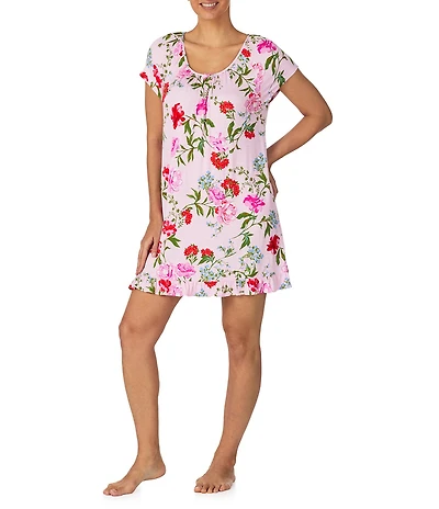 40WINKS Floral Print Cap Sleeve Round Neck Jersey Knit Sleepshirt
