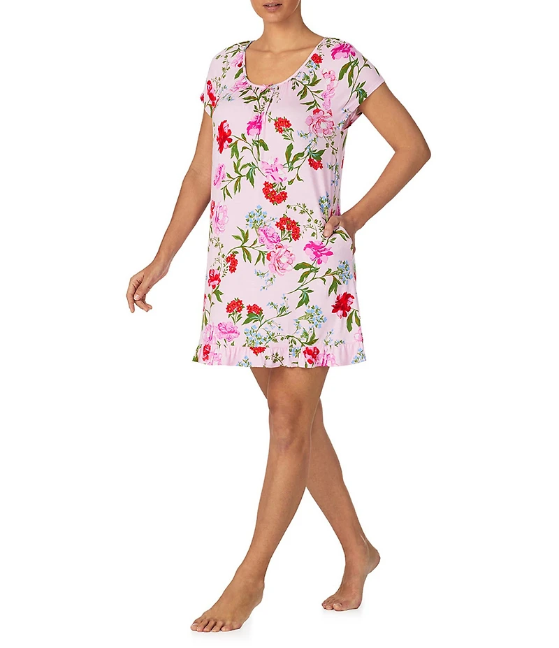 40WINKS Floral Print Cap Sleeve Round Neck Jersey Knit Sleepshirt