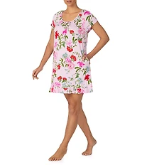 40WINKS Floral Print Cap Sleeve Round Neck Jersey Knit Sleepshirt