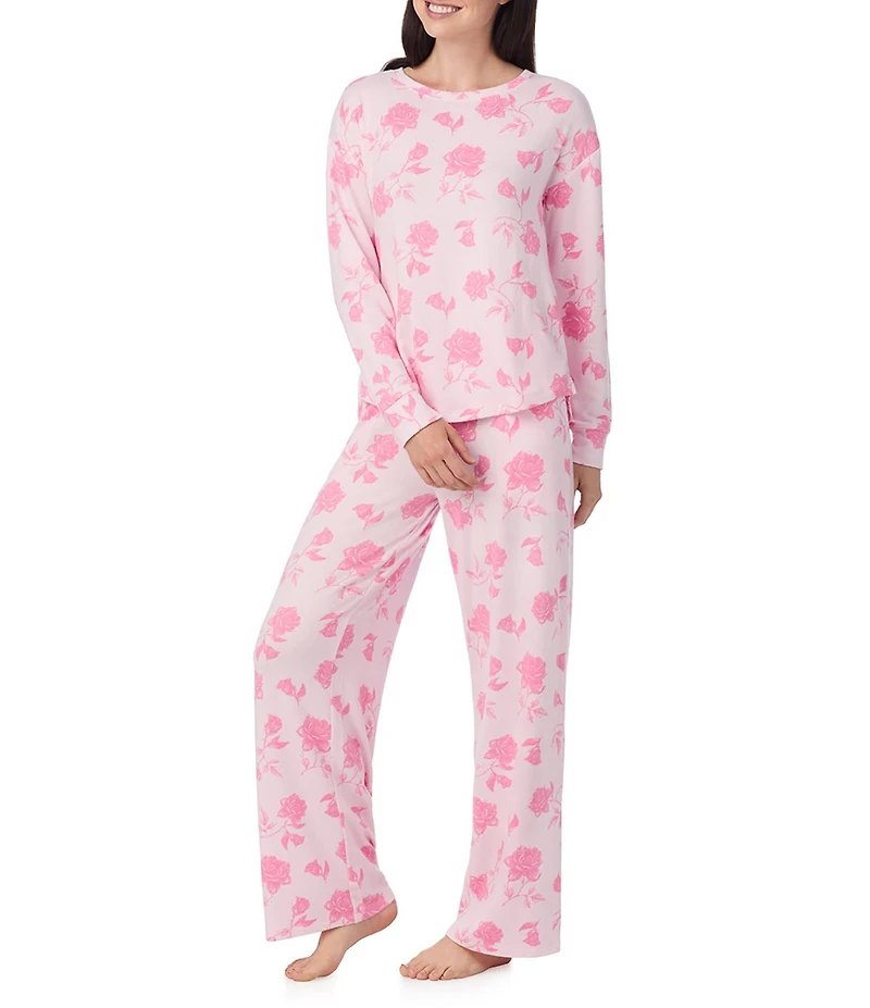 40WINKS Floral Print Knit Long Sleeve Round Neck Long Knit Pajama Set