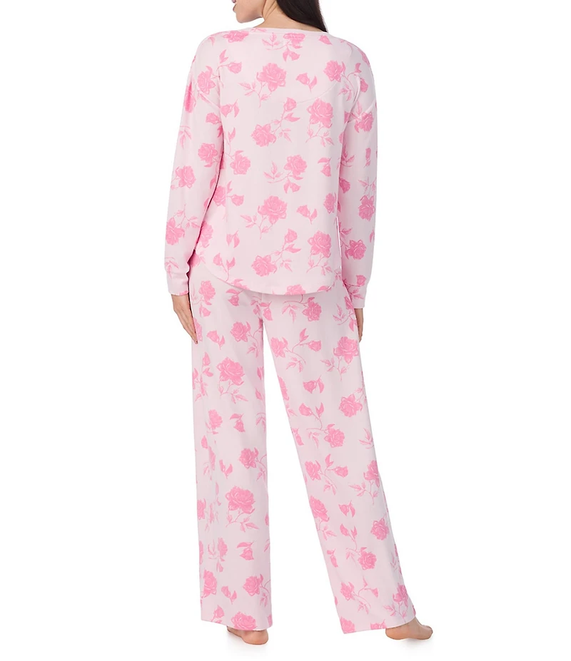 40WINKS Floral Print Knit Long Sleeve Round Neck Long Knit Pajama Set