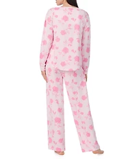 40WINKS Floral Print Knit Long Sleeve Round Neck Long Knit Pajama Set