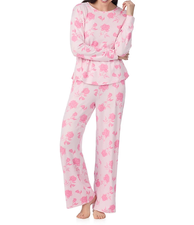 40WINKS Floral Print Knit Long Sleeve Round Neck Long Knit Pajama Set