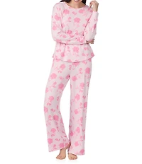 40WINKS Floral Print Knit Long Sleeve Round Neck Long Knit Pajama Set