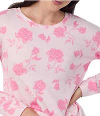 40WINKS Floral Print Knit Long Sleeve Round Neck Long Knit Pajama Set