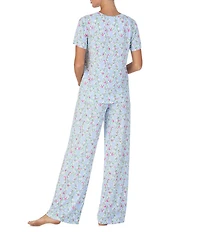 40WINKS Floral Print Short Sleeve Crew Neck Jersey Knit Pant Pajama Set